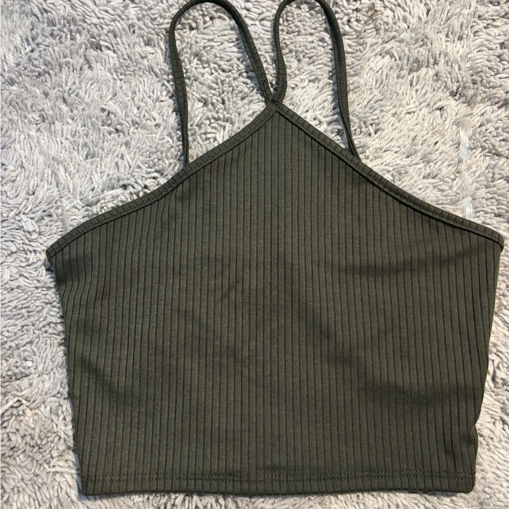 Timing Dark Green Ribbed Crop Top